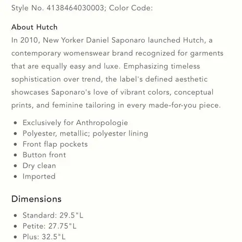 Hutch Anthropologie Textured Metallic Black Blazer NEW Size Small