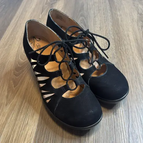 Abeo Women's Black Suede Bio Kamela AK150 Leather Comfort Wedge Heels size 9.5 N