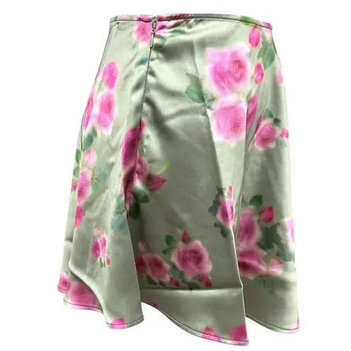 We Wore What Sz 0 Asymmetrical Slip Mini Skirt in Blurred Roses Sage Multi Floral