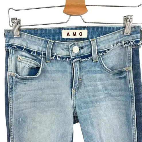 Amo Denim Twist Two Tone Skinny Jeans Cotton Rise & Shine Wash Blue Size 25
