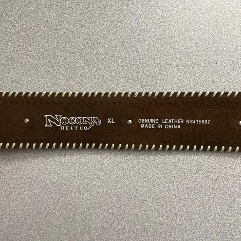 Nocona Belt Co Brown Leather Belt XL Silver Buckle Rhinestones Western Heavy
