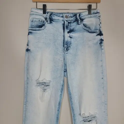 Risen Camille Acid Wash Crop Distressed High Rise Straight Jeans Size 11/30 Blue