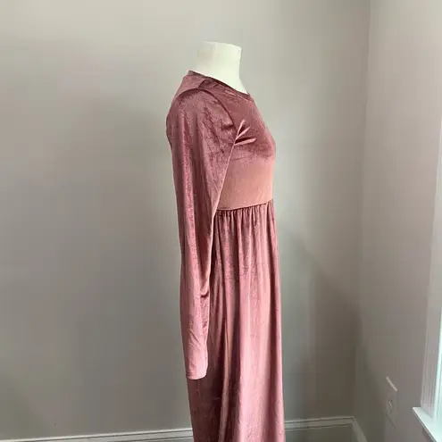 Pink Blush Maeve Pink Velvet Crewneck Modest Maxi Dress Medium