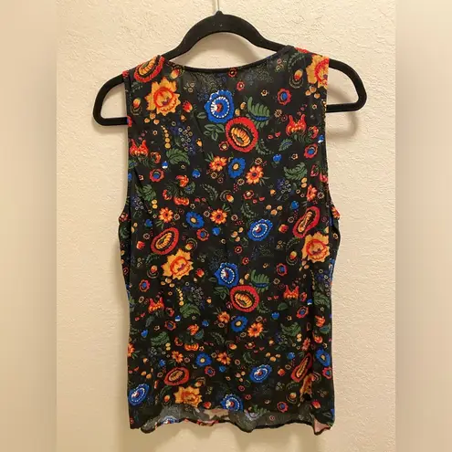 Modcloth  Floral Sleeveless Front Lace Up Tassel Top. Size 1X