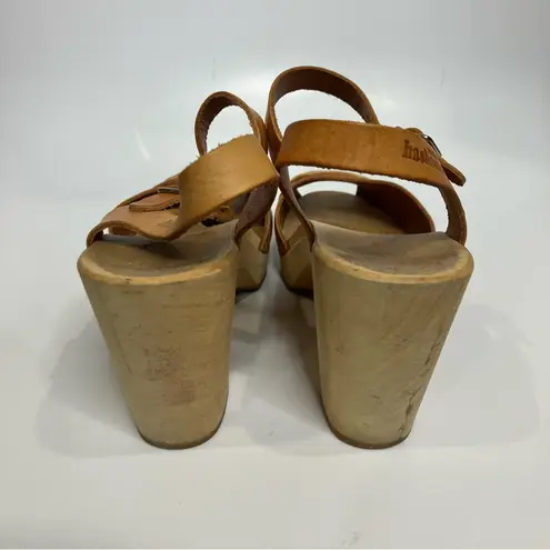 Swedish Hasbeens tan leather open toe clog sandals women’s size 40 cottagecore