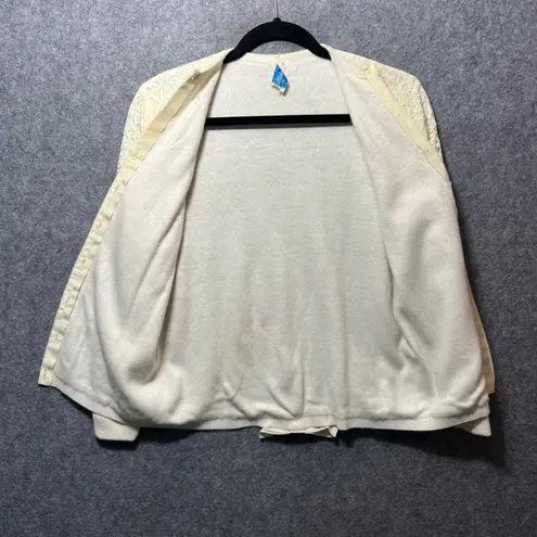 Vintage Danella Orlon Lace Overlay Cardigan Sweater Ivory Ribbon Hem Size undefined