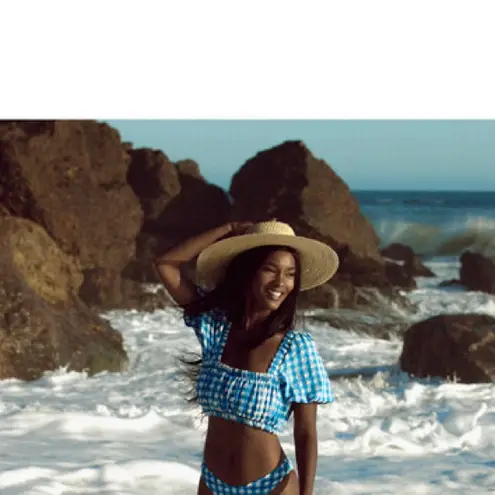 Montce Paula Tie Up Bikini Bottom + Gingham Marcela Top Blue Size L