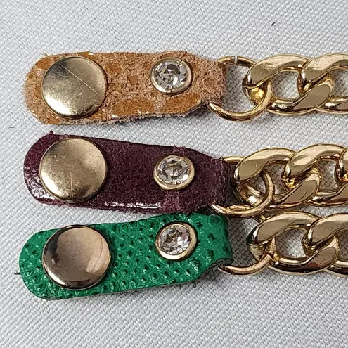 Gold Cuban Link Chain and Green Leather Boot Ankle Bracelet