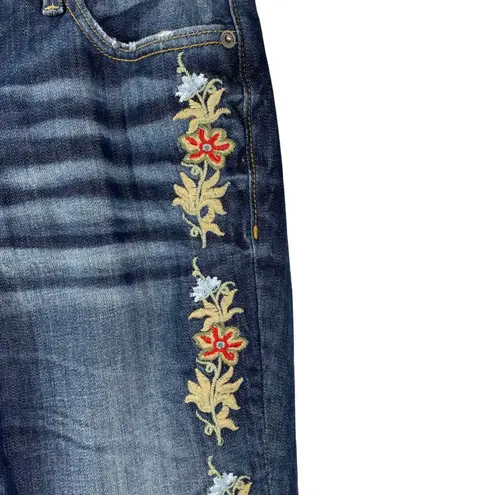 Driftwood Women's Embroidered Skinny Jeans Blue Floral Boho Size 28 Mid Rise