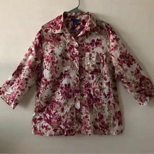 Karen Scott Womens Buttoned Down Shirt 3/4 Sleeves 100% Cotton Tunic Style