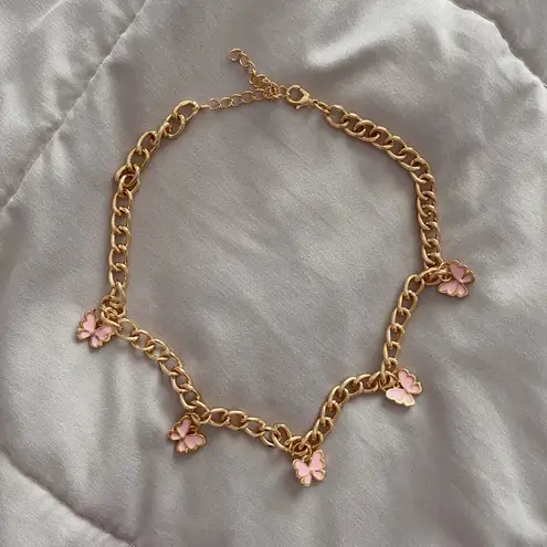 Princess Polly Butterfly charm gold chain choker necklace pink 🦋💖