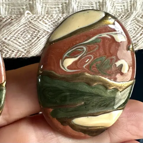 Vintage 80's Retro oval Painted Earrings