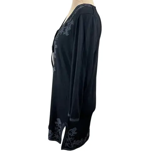 Monoreno Swim Coverup Stitched Black V-Neck Size M Medium Long Sleeve Tunic