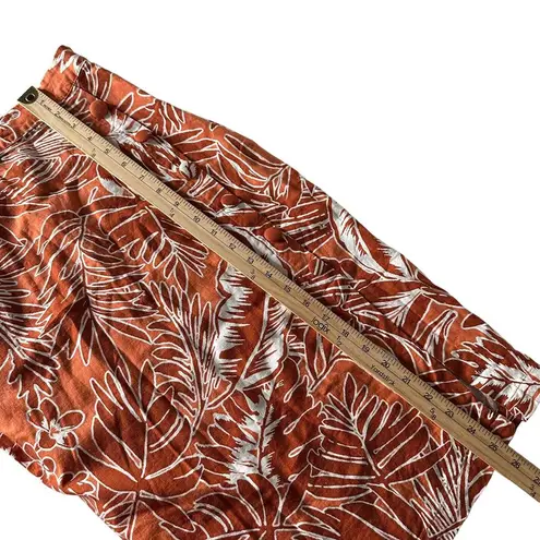 Forever 21  Tropical Print Linen Skirt Size M‎ Knee Length Split Orange Coastal