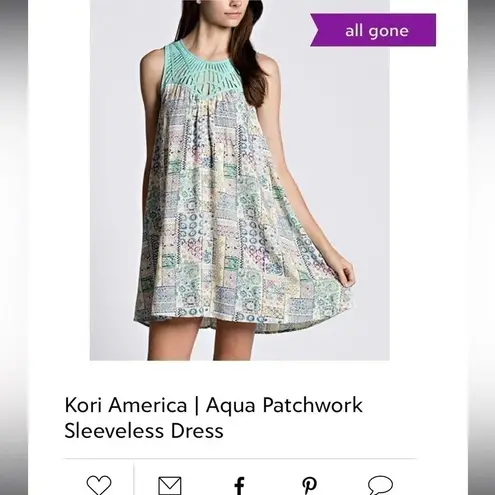 Kori America Aqua Patchwork Boho Sleeveless Dress NWOT