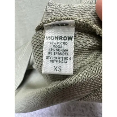 NWT Monrow Green Long Sleeve Ribbed V Neck Pullover Size XS New Women's