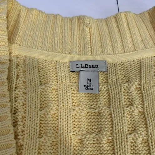 LL Bean Butter Yellow Double L Mixed Cable Open Front Cardigan Sweater MEDIUM
