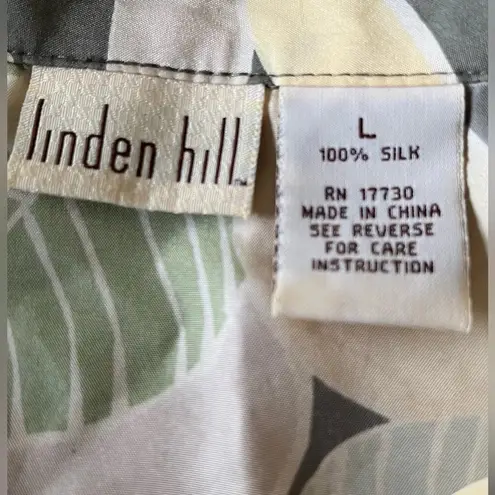 Linden Hill green, grey and yellow Hawaiian floral print camp shirt, size Large. Green