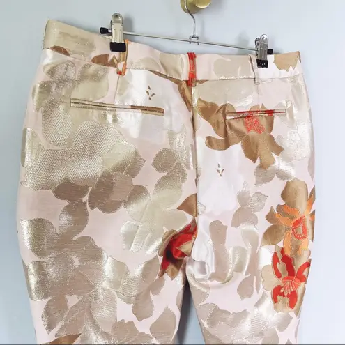PAULE KA | Cream Metallic Floral Jacquard Ankle Trousers Sz 44