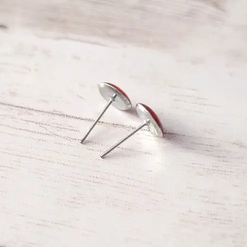 Vintage Stud Earrings Unusual Black with Red Heart with Paw Print