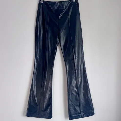 Princess Polly  Braden Faux Leather High Waisted Black Flare Pants Size 6