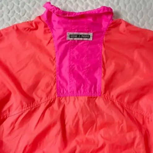 Ocean Pacific Vintage OP Hot Pink/Orange Windbreaker 3/4 Zip Jacket SZ Junior's M