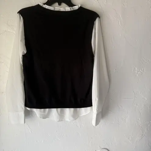 Siani Milano Sweater Medium V Neck Layered Pullover Ruffle Trim Preppy Academia Black