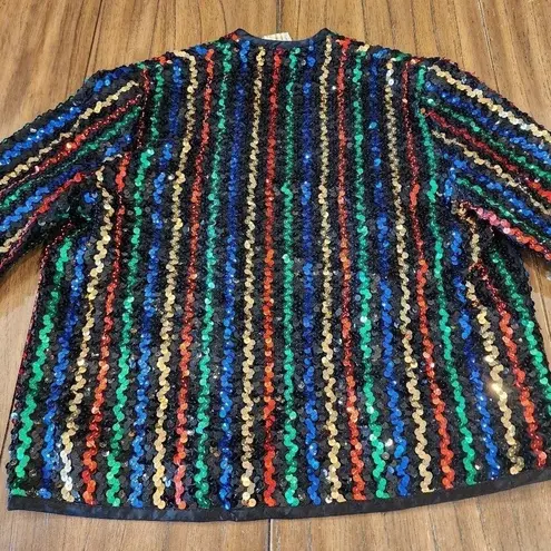Ann green artsy black colorful sequin vintage open Cardigan Sweater Red