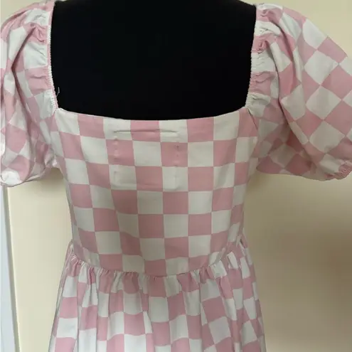 Monica + Andy Organic Life of the Party Dress Pink White Check Maternity Size L