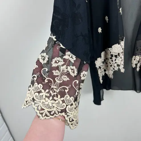 SPENCER ALEXIS Cardigan Womens 16 Black Long Bell Sleeves Floral Lace Open Mesh