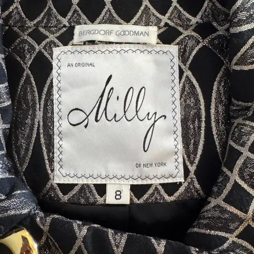 Milly Size 8 of New York Black/Gold Jacquard Jacket/Coat Double Breasted