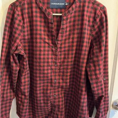 Calvin Klein Jeans Womens Red Black Plaid Roll