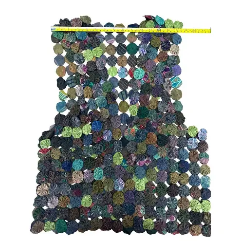 CCC Handmade Thai Silk Vest Colorful Yo Yo Pattern Open Sleeveless Design Small Green Size undefined