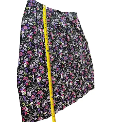 Sag Harbor Black Purple Floral Short Sleeve Button Up Midi Skirt Set PXL