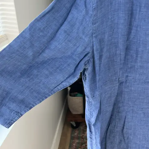 Boden 100% Linen Blue Tunic Shift Midi Dress Size 16 Long