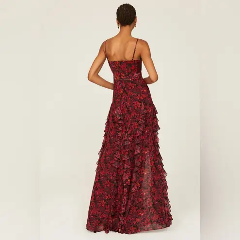 Cinq A Sept Stargazer Lilies Glenda Gown Red Floral Maxi Dress size 12