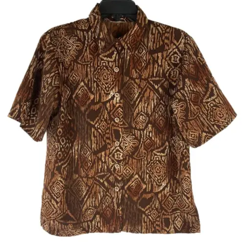 Aztec Tribal Brown Short Sleeve Shirt and Embroidered Tank Set Size Large