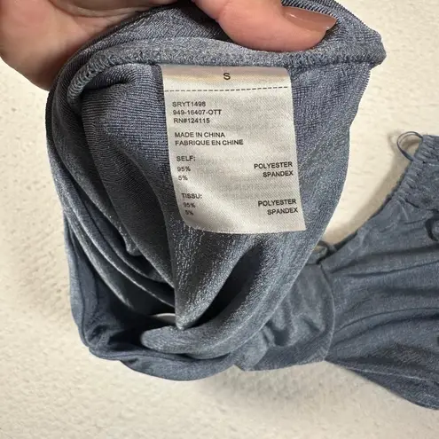 Sophie Rue Off Shoulder Crop Top Size Small Blue Slinky Front Tie Puff Sleeves - Image 9