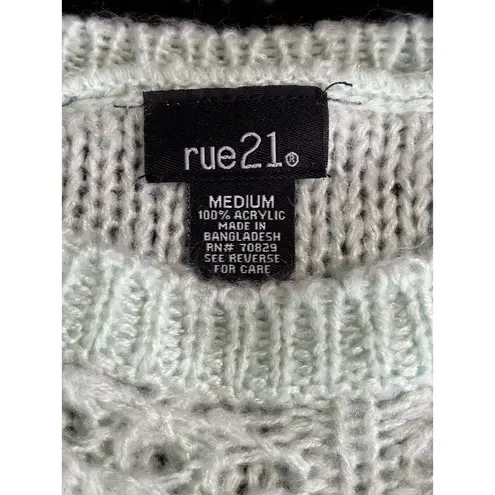 Rue 21  Mint Green Open Knit Long Sleeve Sweater Size‎ Medium Boat Neck