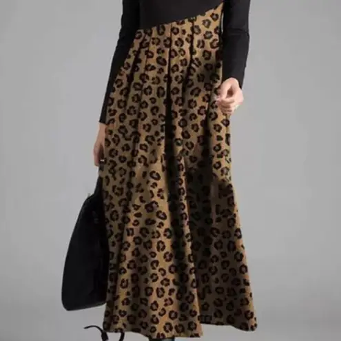 💝2xHP Aline leopard print midi skater dress sz sm Black