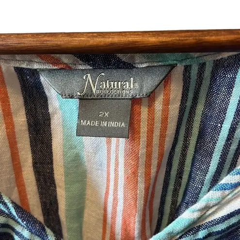 Natural Reflections Natural Life Striped Sleeveless Top Blue Orange V Neck Casual