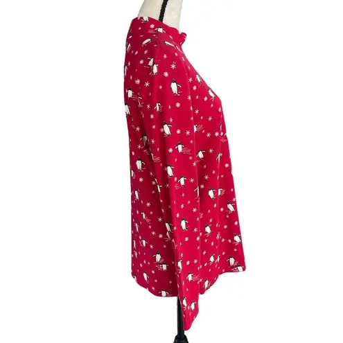 Karen Scott X-Large Top Holiday Penguins Snowflake Long Sleeve Stretch Mock Neck