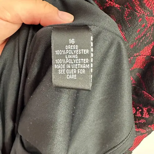 ALYX Womens Dress 16 Red Black Lace Overlay Sheath Cocktail Formal Wedding Guest