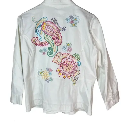 Sharon Young White Embroidered Lightweight Jacket Size Medium White