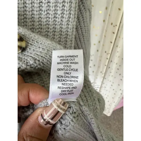 Ally Mae Gray Cable Knit Rib Stitch Button Down Balloon Long Sleeve Cardigan L Size L