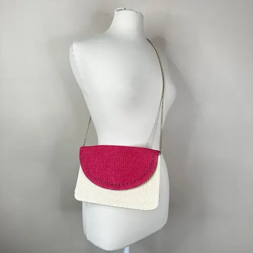 Escada Sorbetto Rosso Watermelon Straw Rattan Chain Crossbody Shoulder Bag Pink