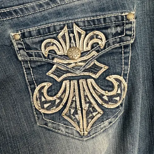 Zanadi Embellished Jeans Fleur de Lis Pockets‎ Bootcut Denim Blue Women Plus 16 Size 16W