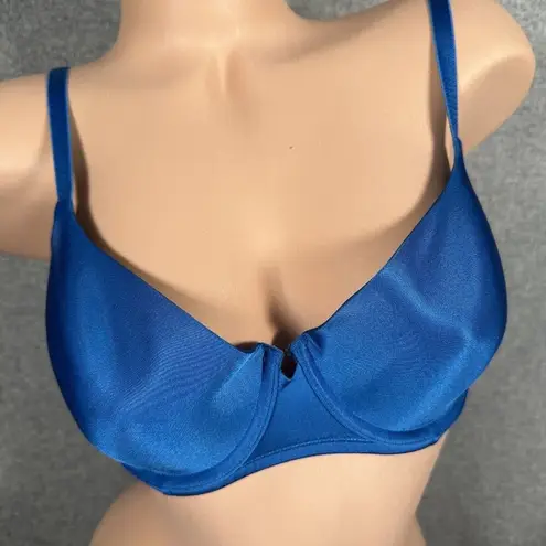 H&M  34D Bra Blue Satin Look Back Closure Adjustable Underwire Smooth Womens