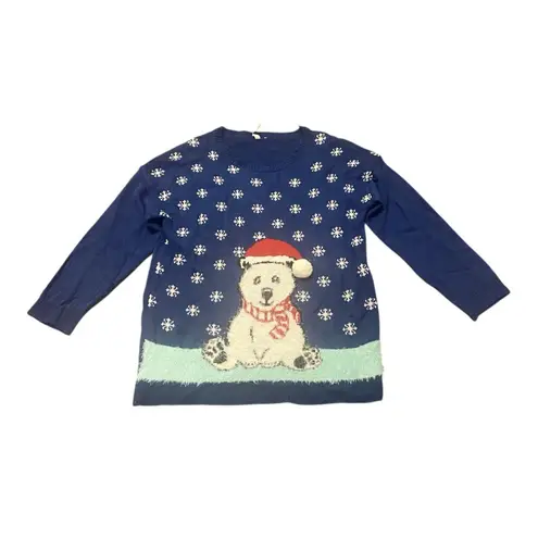 Notations NWT Christmas Holiday Ugly Sweater Womens Blue Polar Bear Snow Size XL
