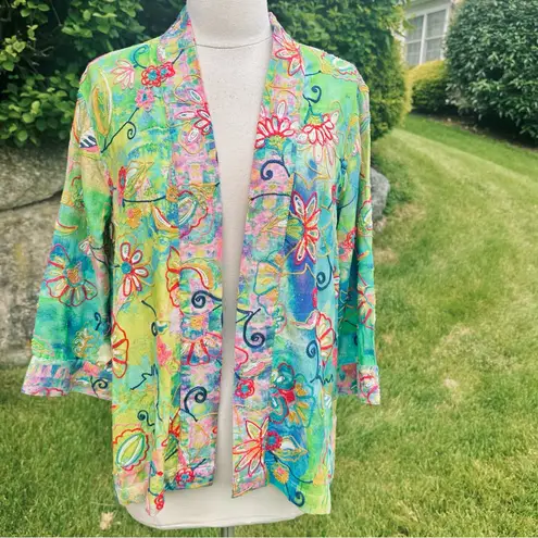 John Mark  Colorful Floral Embroidered Kimono Petite Jacket